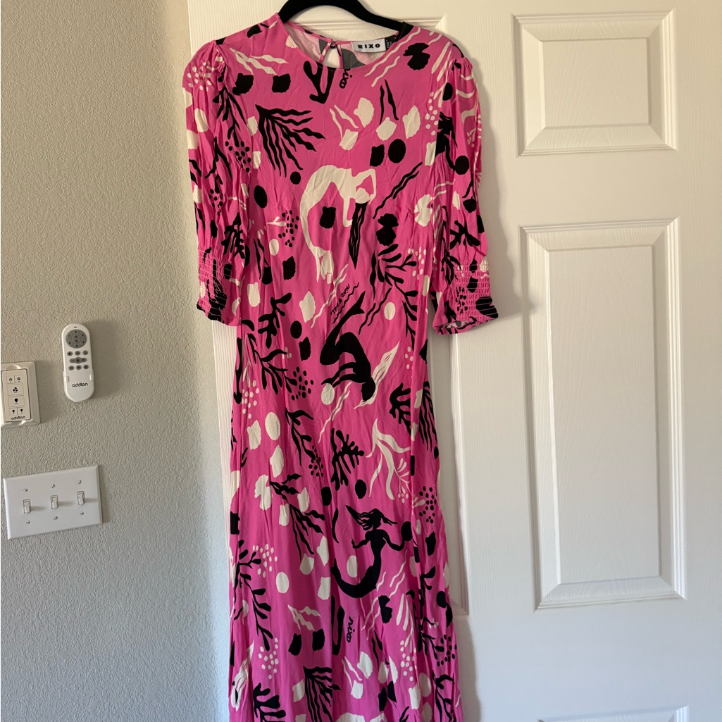 Rixo Pink And Black Long Sleeve Dress